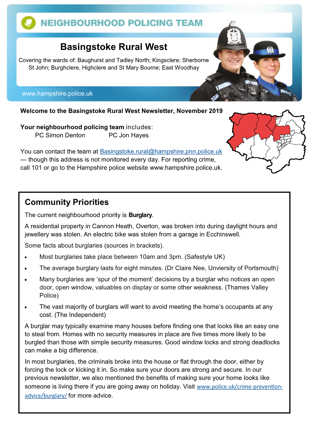 Basingstoke Rural West Covering the Wards Of: Baughurst and Tadley North; Kingsclere; Sherborne St John; Burghclere, Highclere and St Mary Bourne; East Woodhay