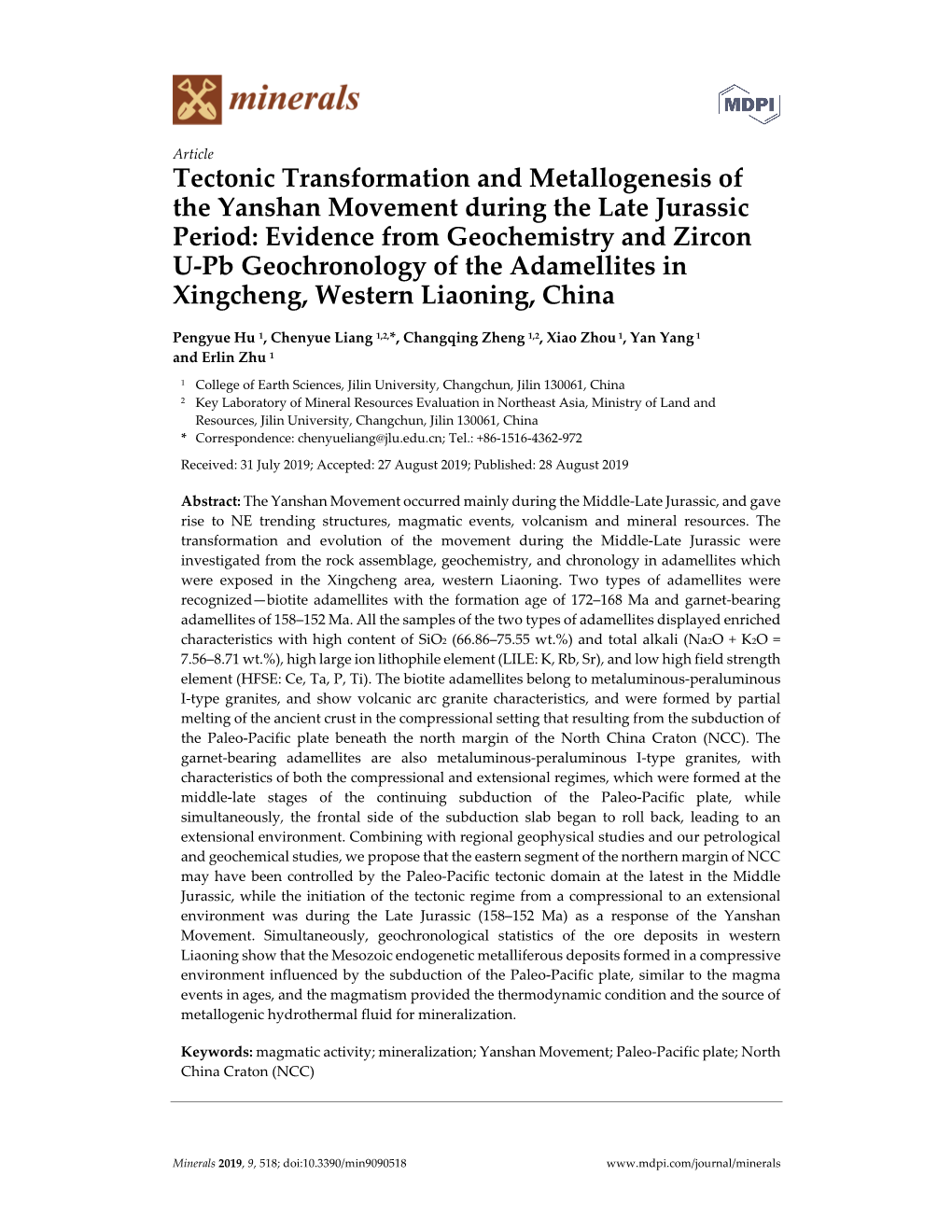 Evidence from Geochemistry and Zircon U-Pb Geochronology of the Adamellites in Xingcheng, Western Liaoning, China