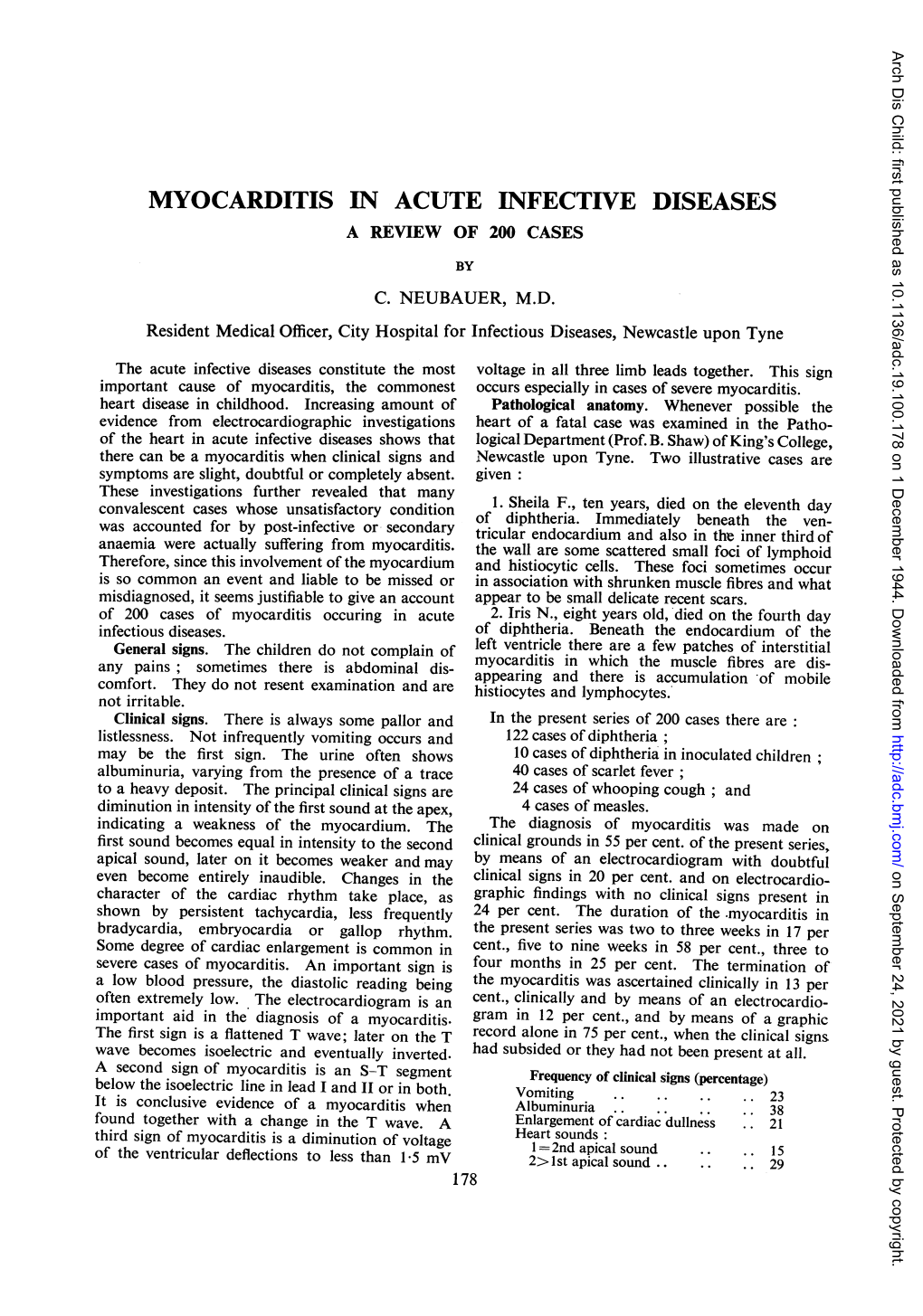 Myocarditis in Acute Infective Diseases a Review of 200 Cases by C