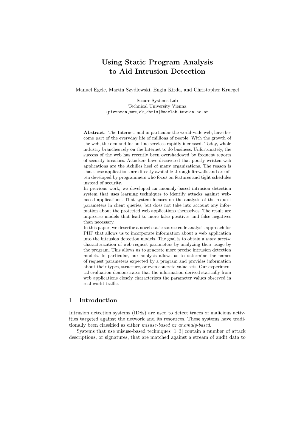 Using Static Program Analysis to Aid Intrusion Detection