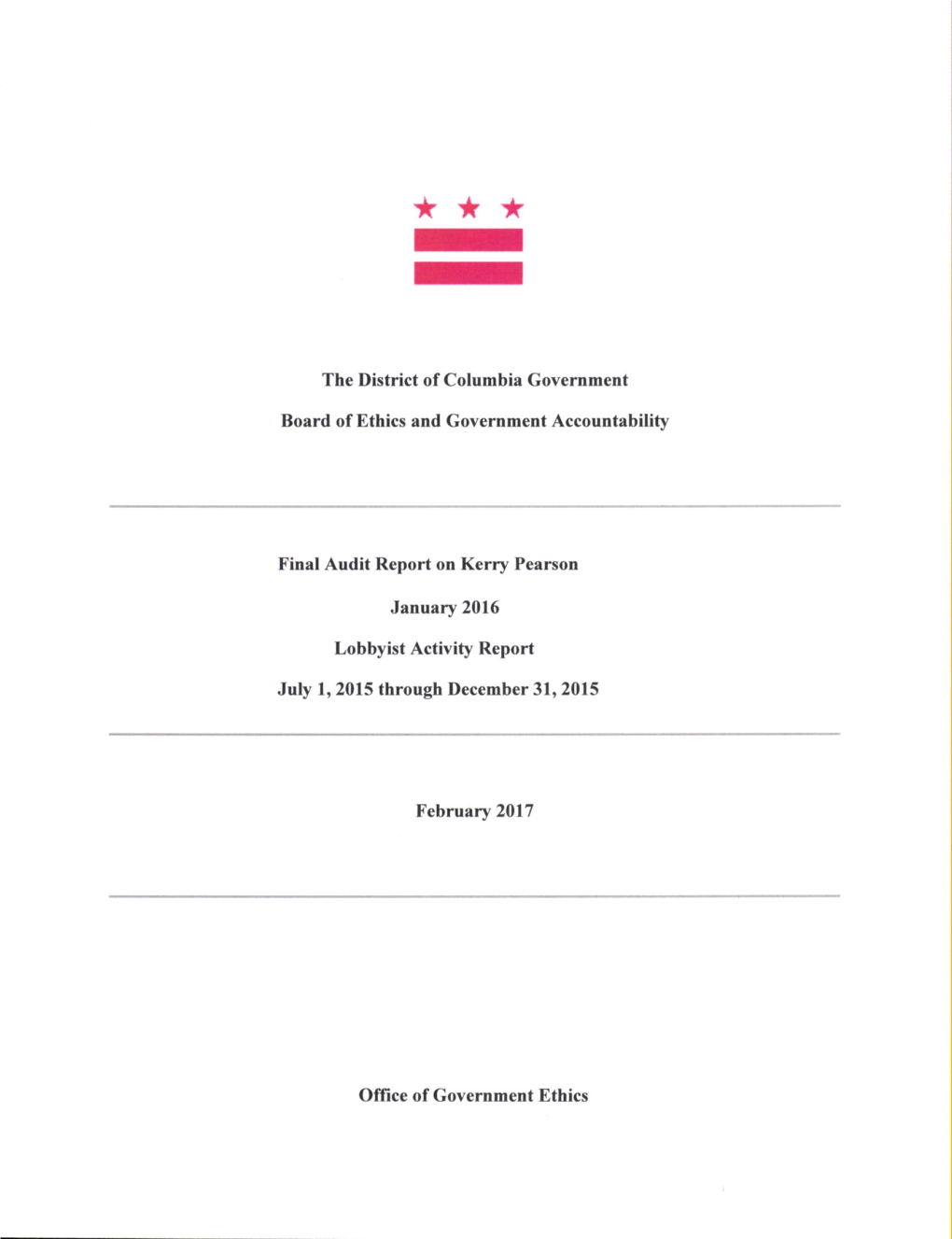 Board of Ethics and Government Accountabilitv Lobbyist Activity Report