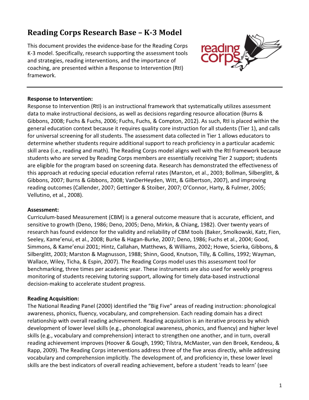 Reading Corps Research Base – K-3 Model