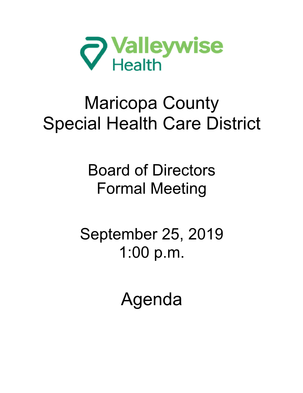 Maricopa County Special Health Care District Agenda