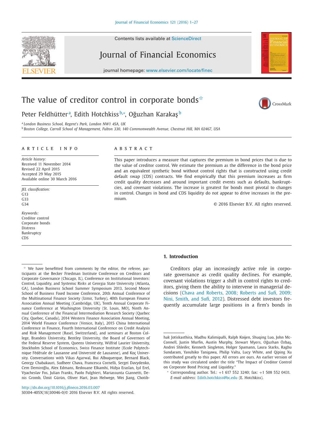 The Value of Creditor Control in Corporate Bonds