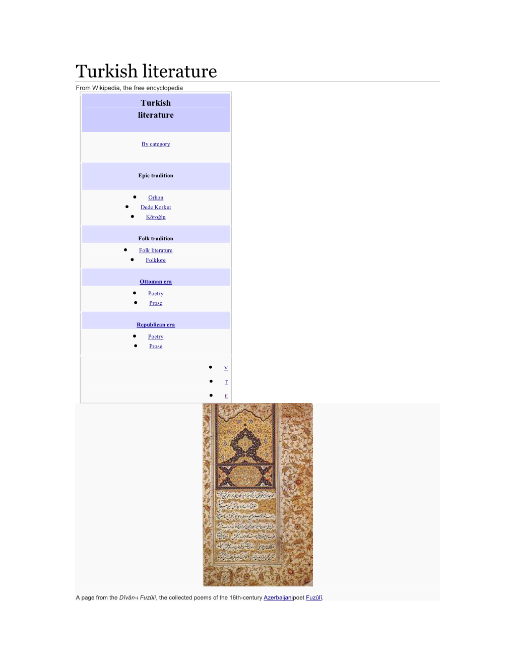 Turkish Literature from Wikipedia, the Free Encyclopedia Turkish Literature