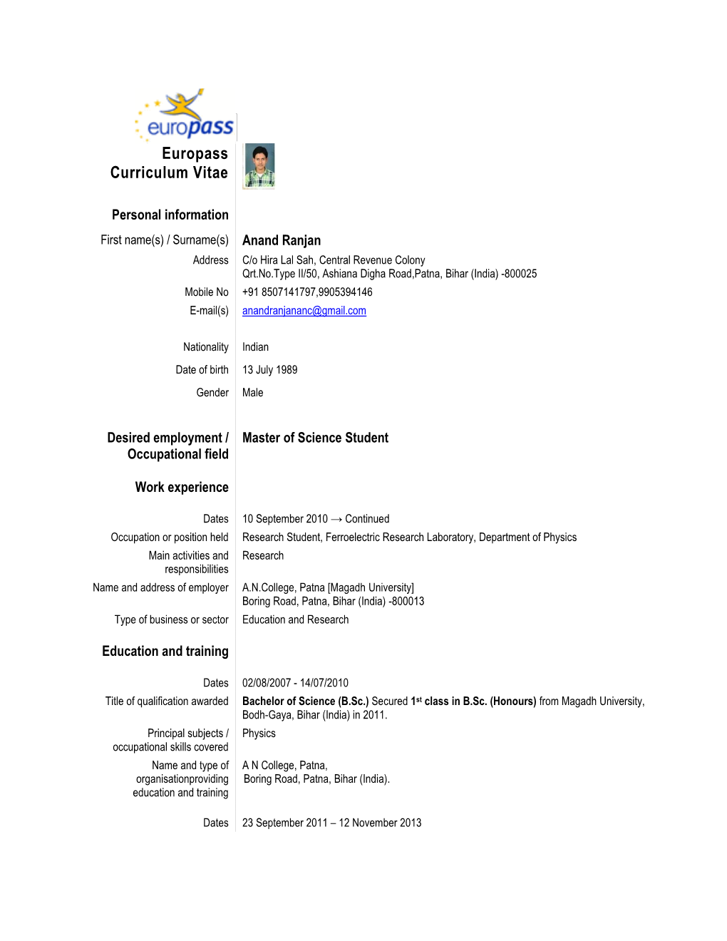 Europass Curriculum Vitae