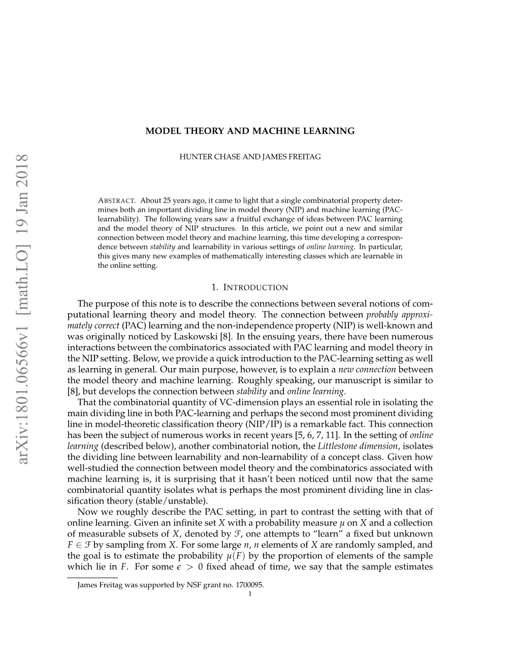 Arxiv:1801.06566V1 [Math.LO] 19 Jan 2018