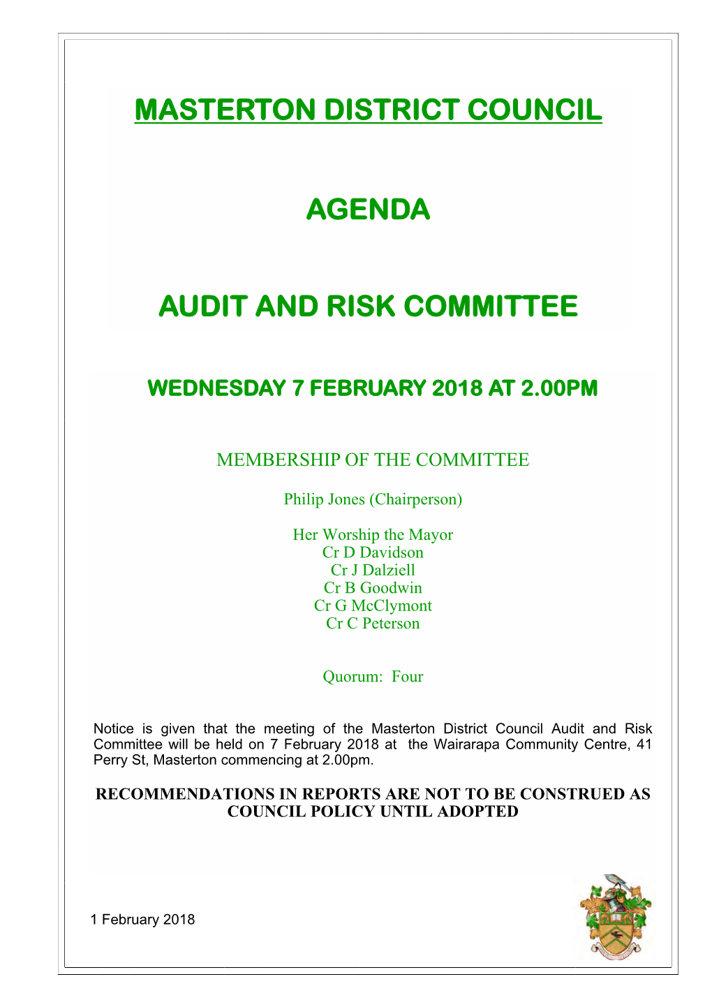 Masterton District Council Agenda Audit and Risk