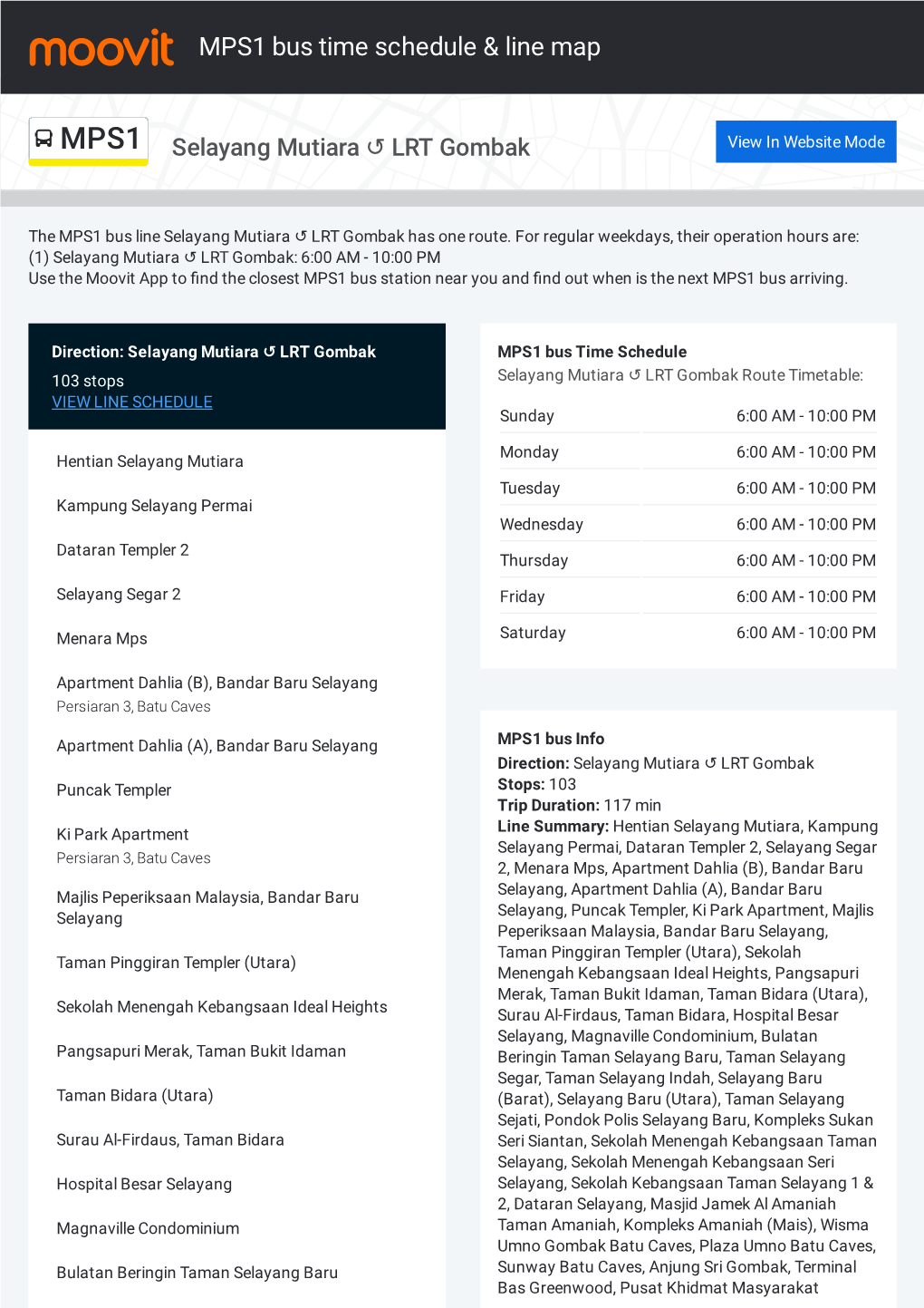 MPS1 Bus Time Schedule & Line Route