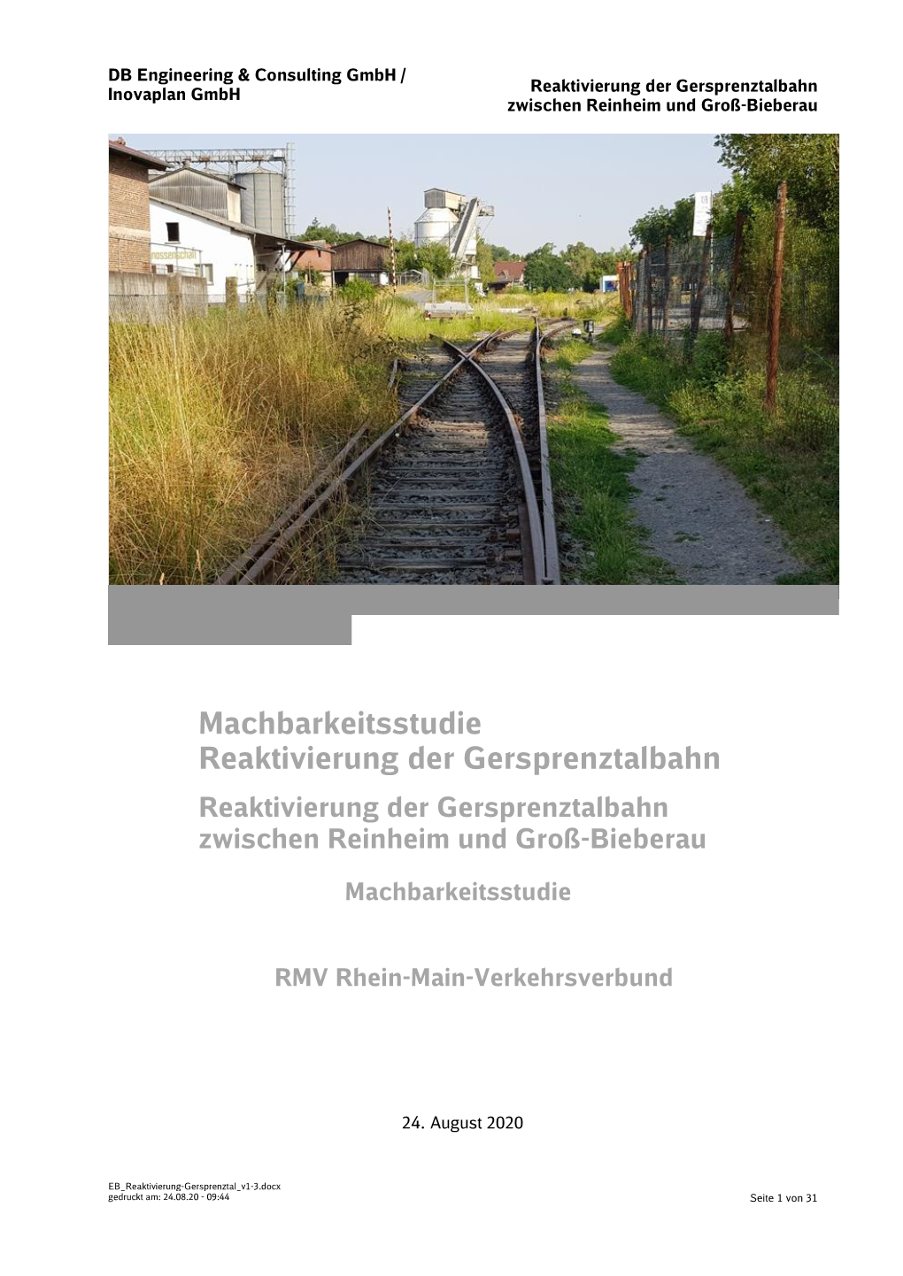 Machbarkeitsstudie Reaktivierung Der Gersprenztalbahn Reaktivierung Der Gersprenztalbahn Zwischen Reinheim Und Groß-Bieberau