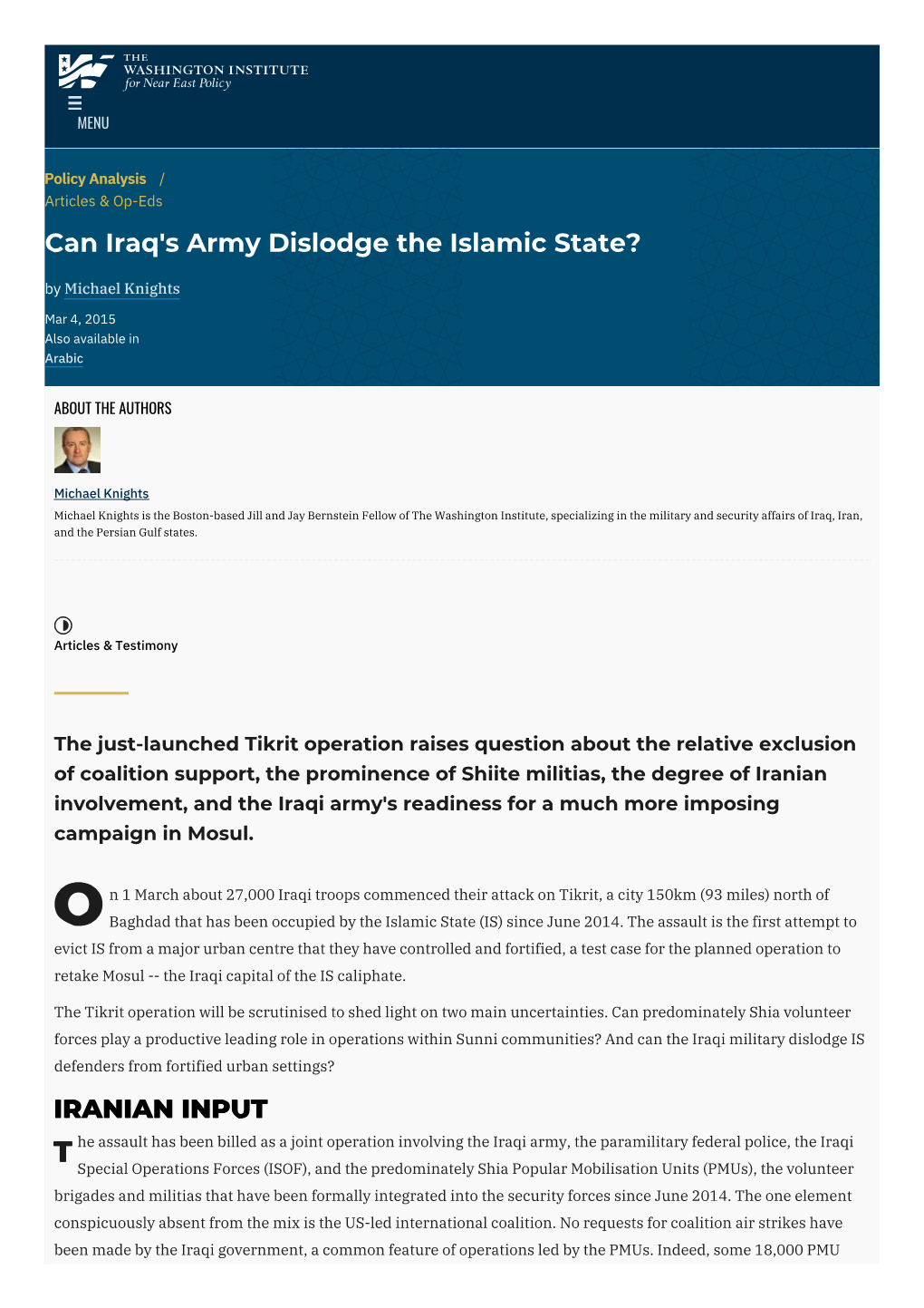 Can Iraq's Army Dislodge the Islamic State? | the Washington Institute