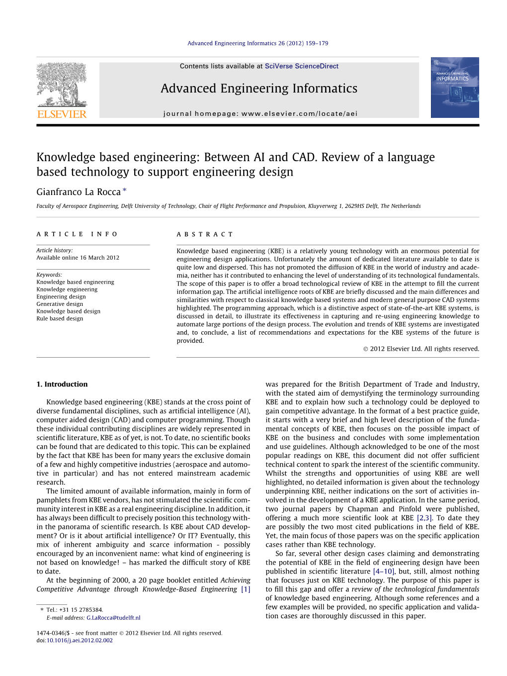 Knowledge Based Engineering: Between AI and CAD