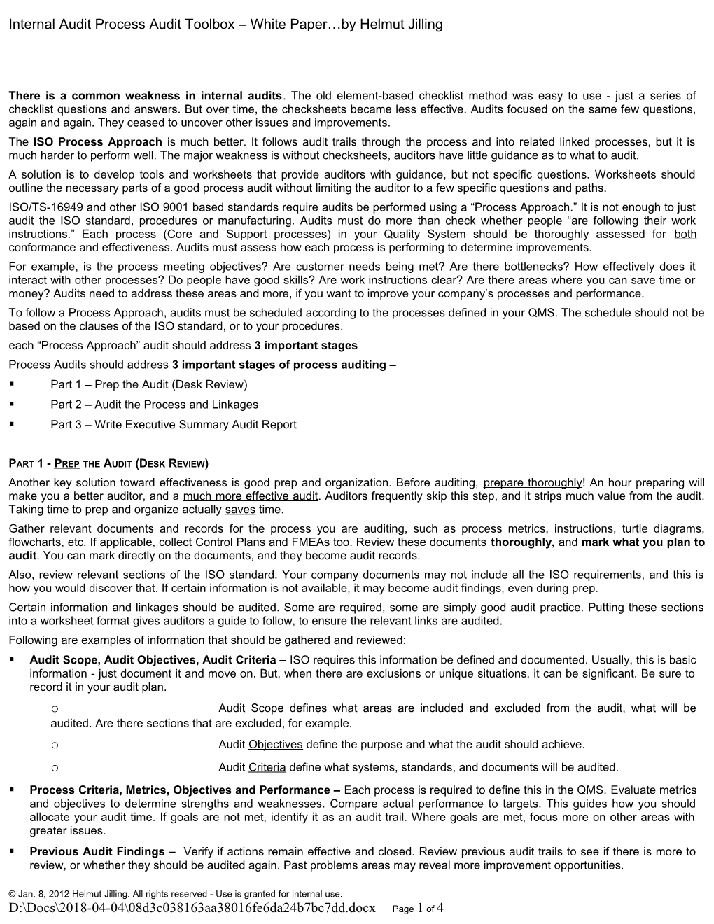 Process Audit Checksheet