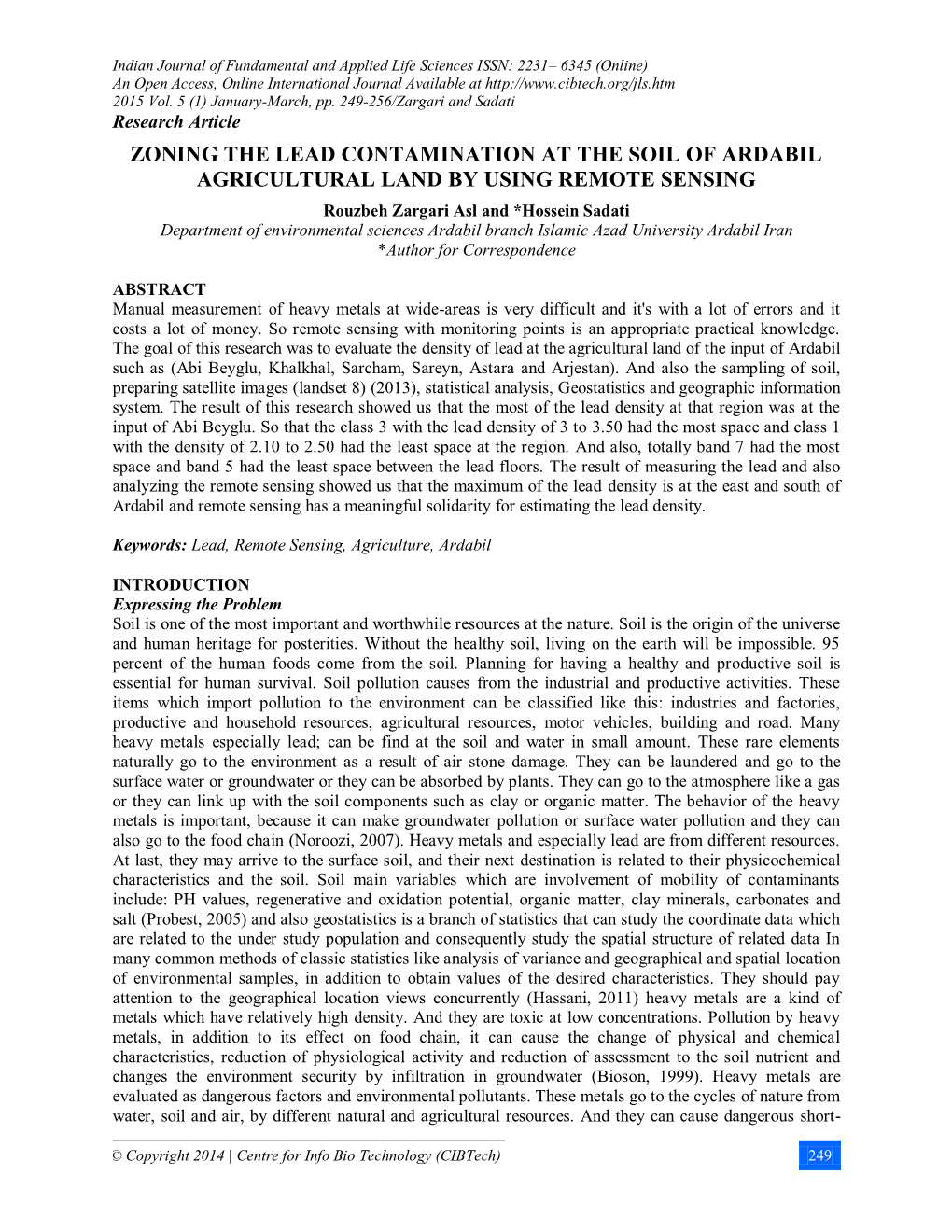 Zoning the Lead Contamination at the Soil of Ardabil Agricultural