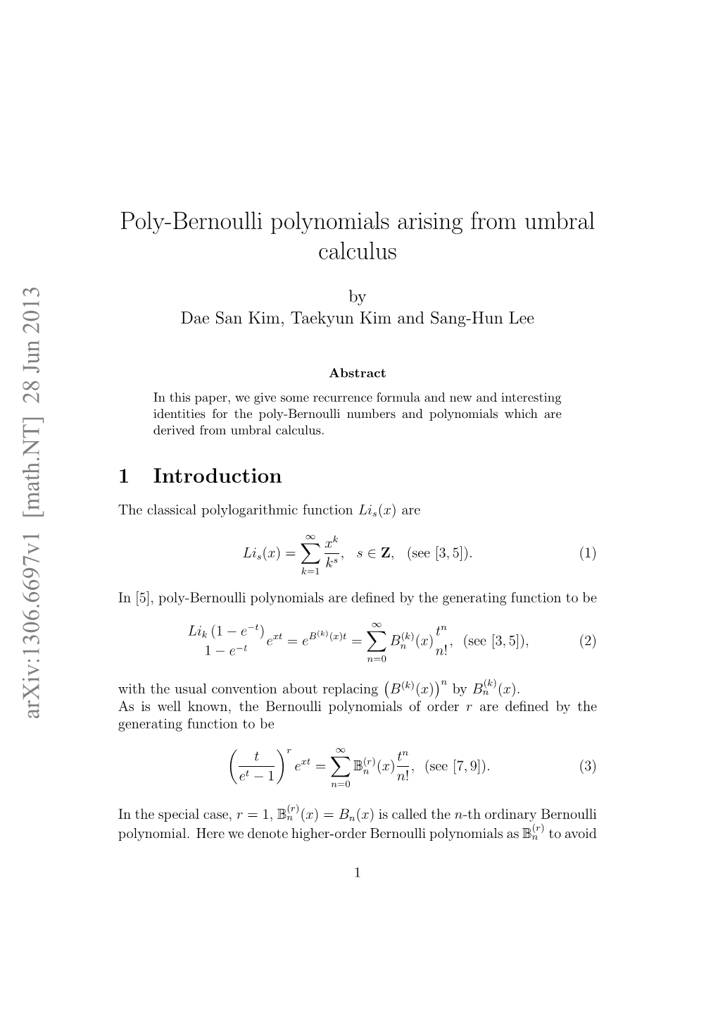 Poly-Bernoulli Polynomials Arising from Umbral Calculus