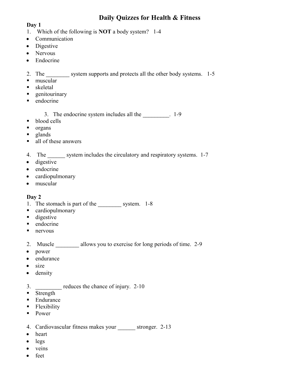 Study Guide Questions for Module 510-Health & Fitness