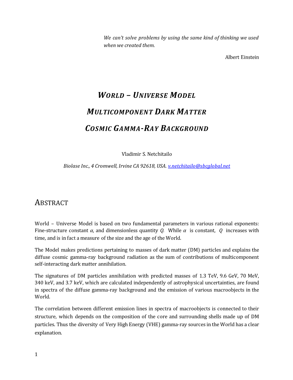 Universe Model Multicomponent