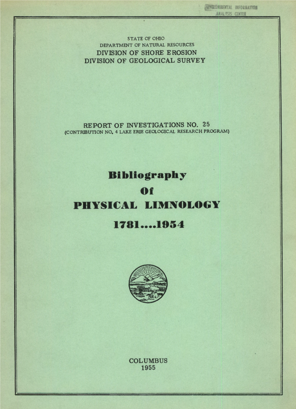 Bibliography of PHYSI~AL LIMNOLOGY