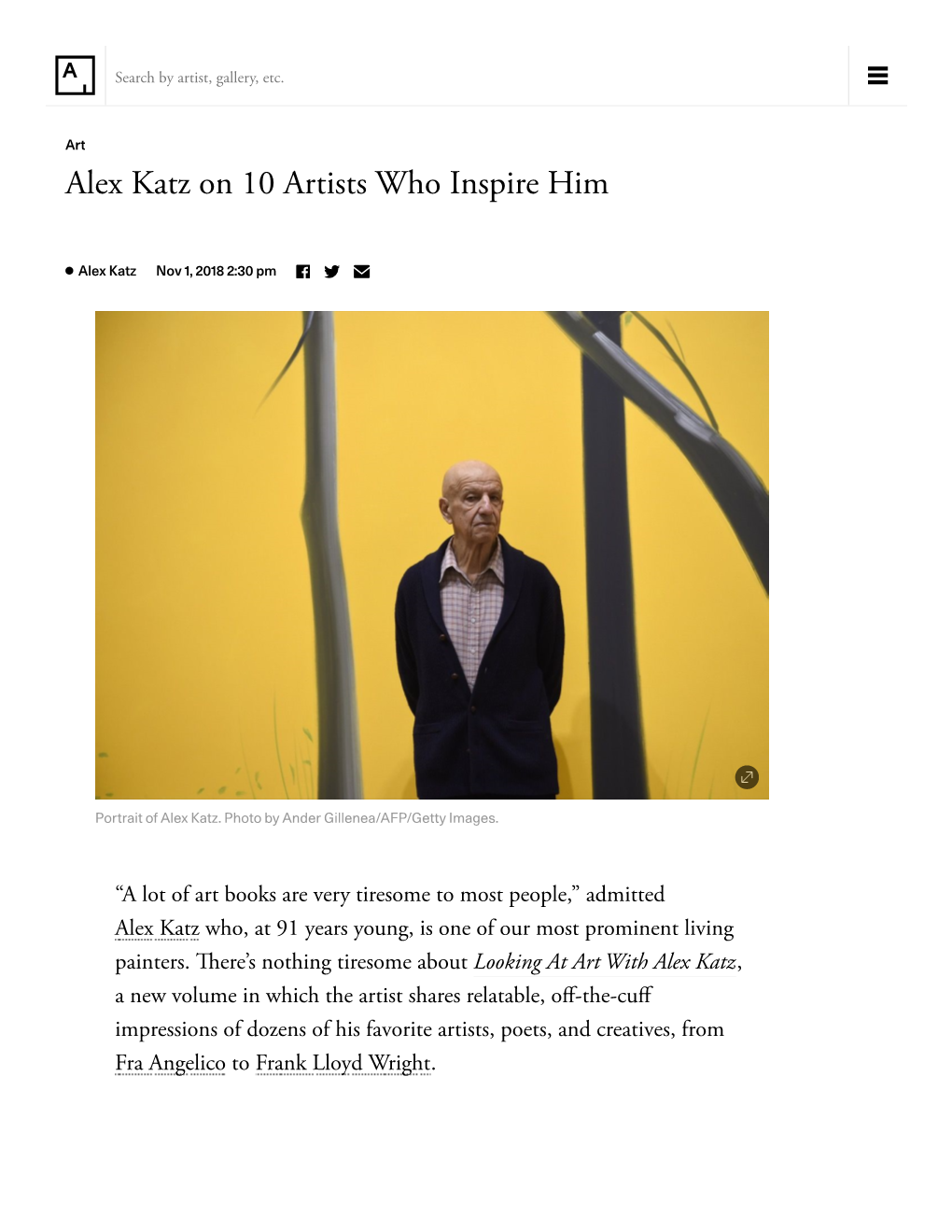 Alex Katz on 10 Artists Who Inspire Him