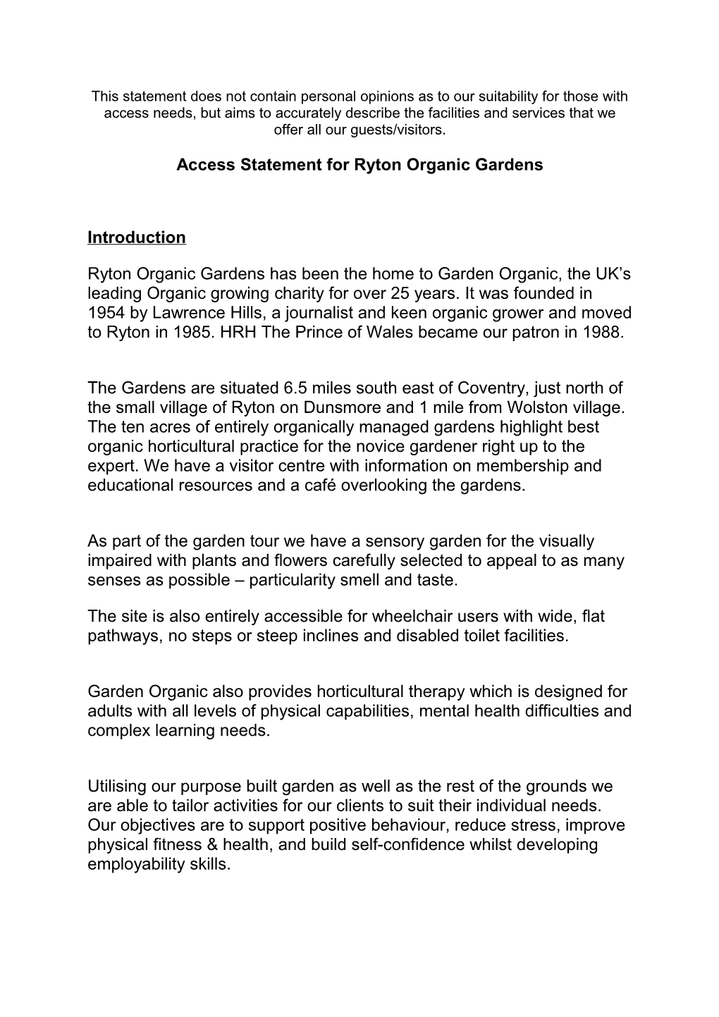 Access Statement for Ryton Organic Gardens