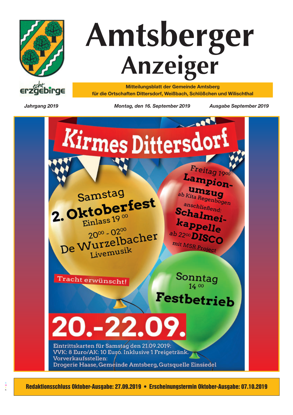 Anzeiger Mitteilungsblatt Der Gemeinde Amtsberg Für Die Ortschaften Dittersdorf, Weißbach, Schlößchen Und Wilischthal