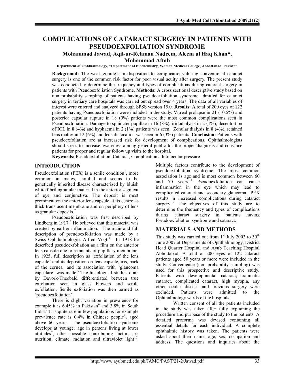 Complications of Cataract Surgery in Patients with Pseudoexfoliation