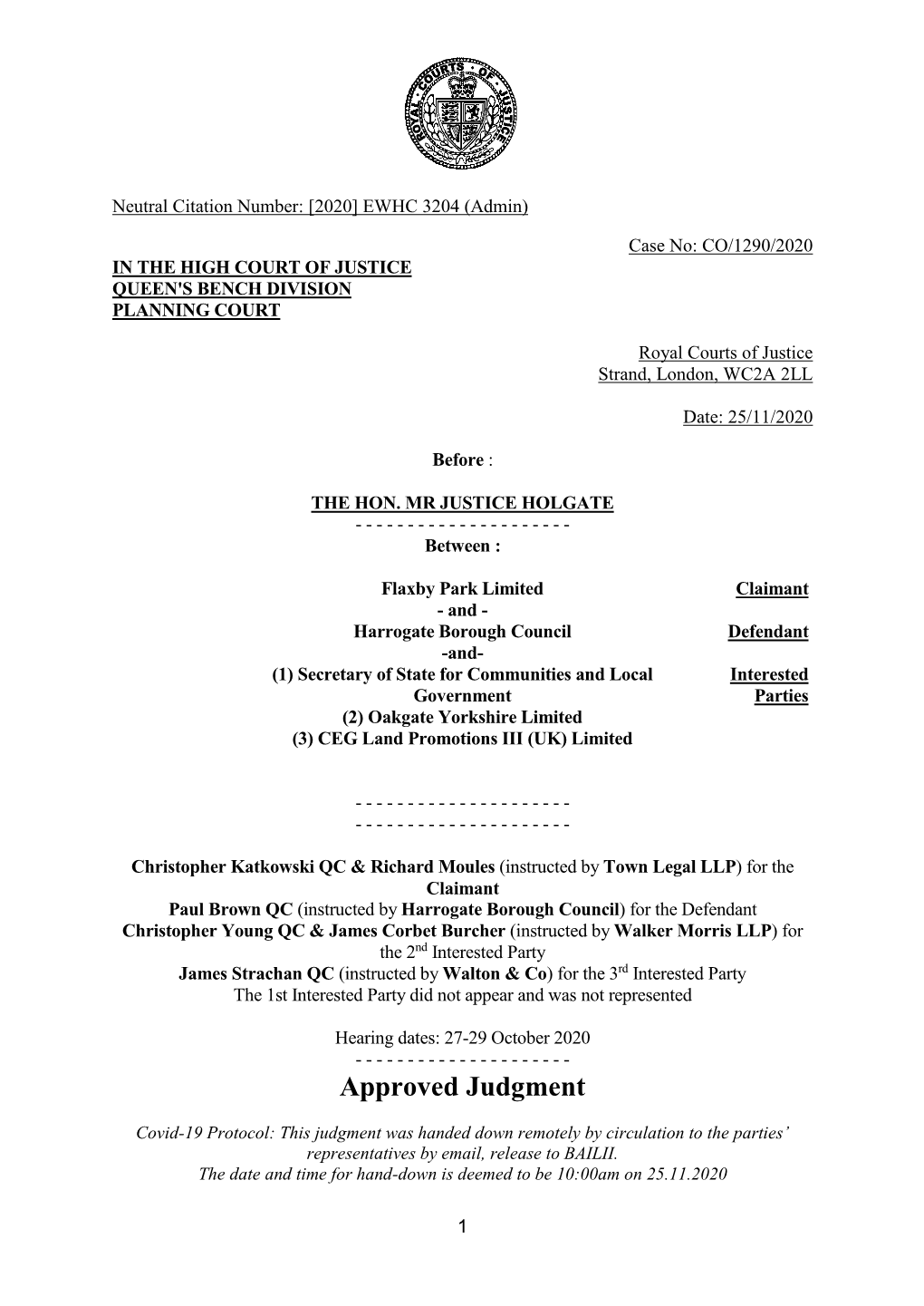 Flaxby Park Ltd V Harrogate Borough Council