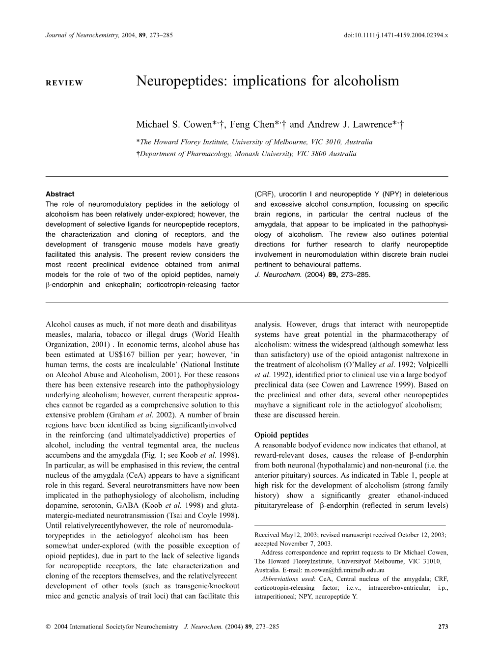 Neuropeptides: Implications for Alcoholism