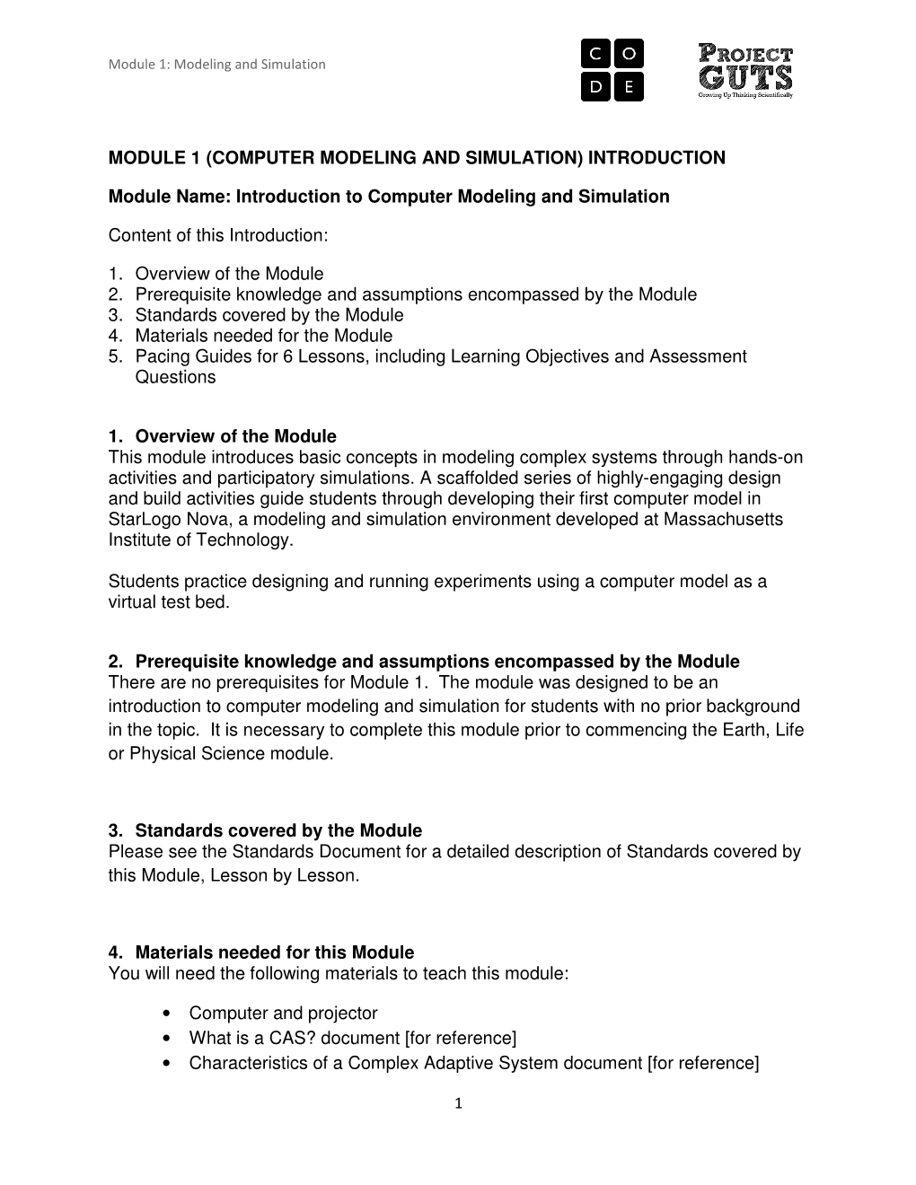 Module 1 (Computer Modeling and Simulation) Introduction