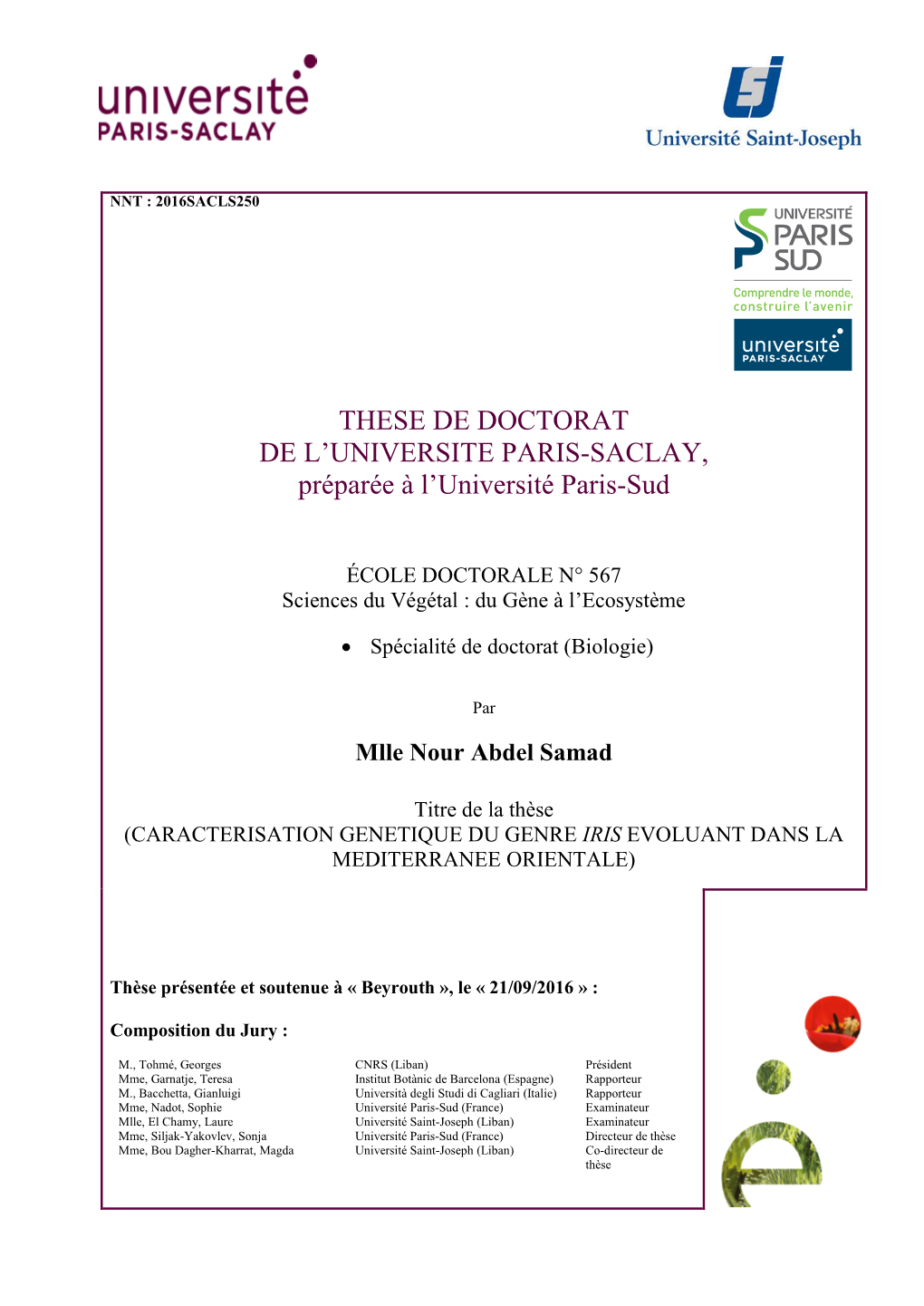 These De Doctorat De L'universite Paris-Saclay