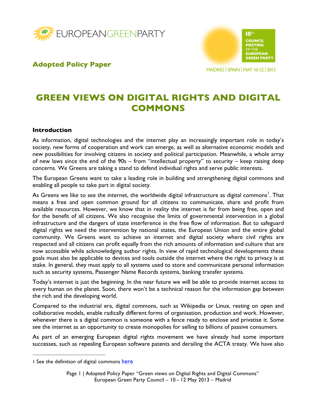 Green Views on Digital Rights and Digital Commons