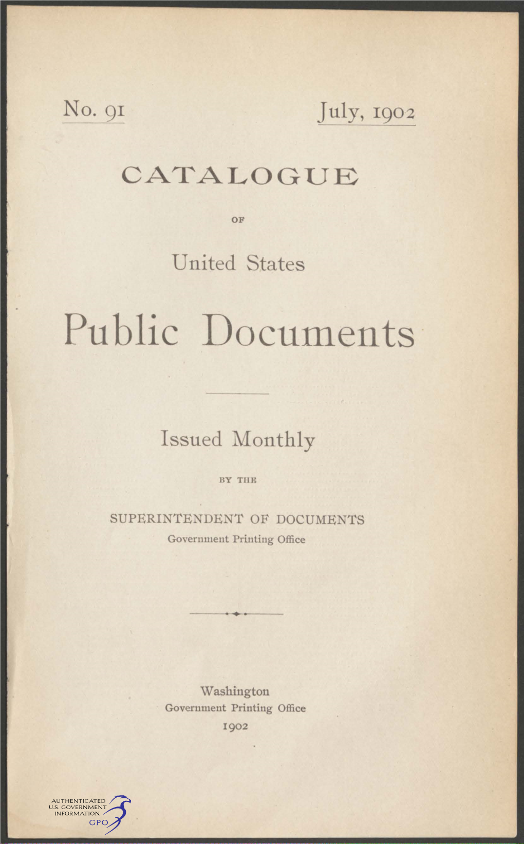 Catalogue of United States Public Documents /July, 1902