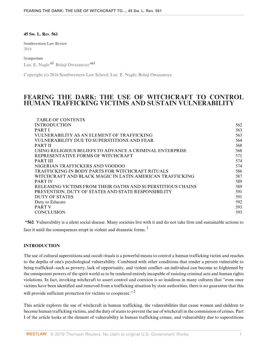 Fearing the Dark: the Use of Witchcraft to Control Human Trafficking Victims and Sustain Vulnerability