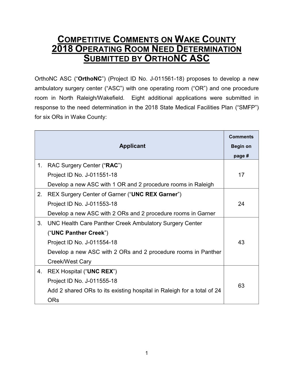 NC DHSR HPCON: Comments from Orthonc