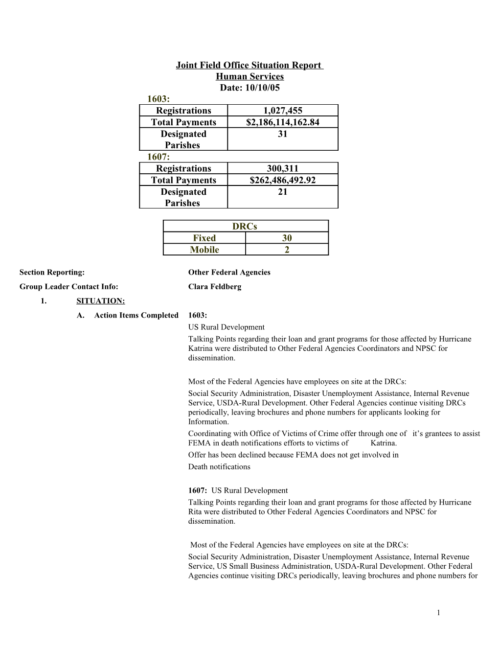 Joint Field Office Situation Report s2