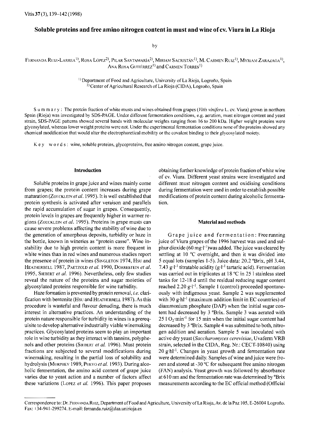 Solubleproteins and Free Amino Nitrogen Content in Must and Wine of Cv