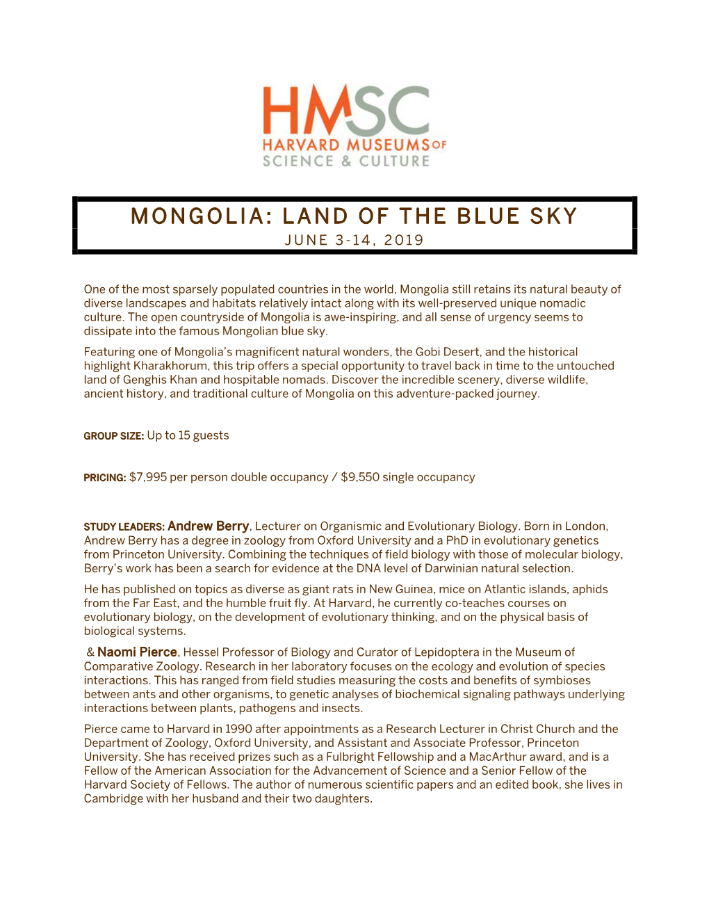 Mongolia: Land of the Blue Sky June 3- 14, 2019