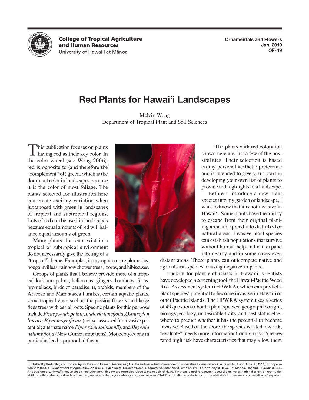 Red Plants for Hawai'i Landscapes