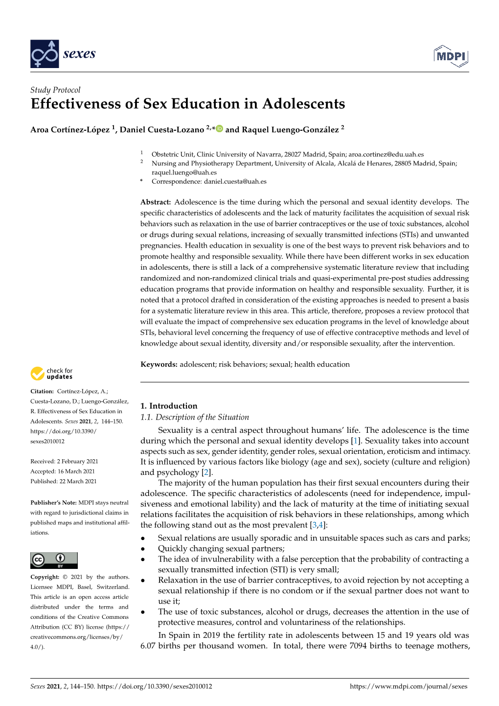 Effectiveness of Sex Education in Adolescents