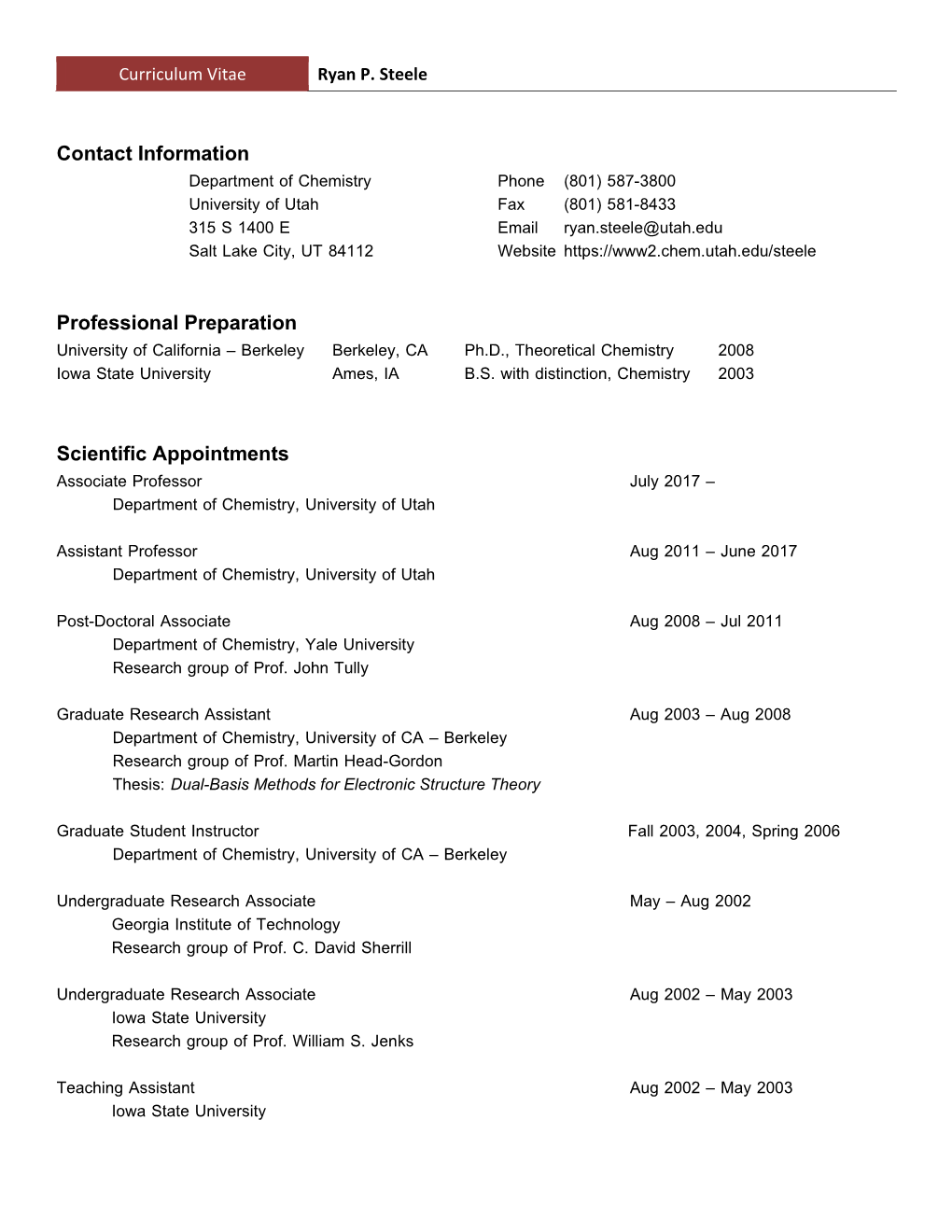 Curriculum Vitae Ryan P