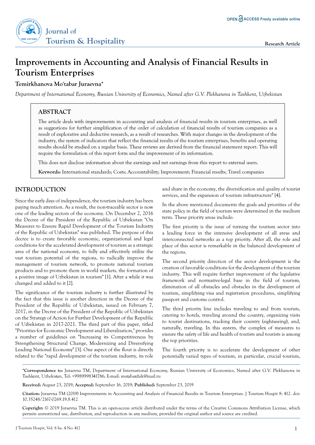 Improvements in Accounting and Analysis of Financial Results In