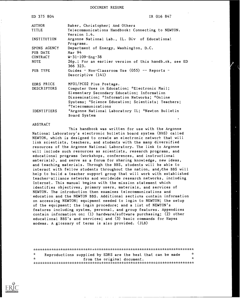 Telecommunications Handbook: Connecting to NEWTON