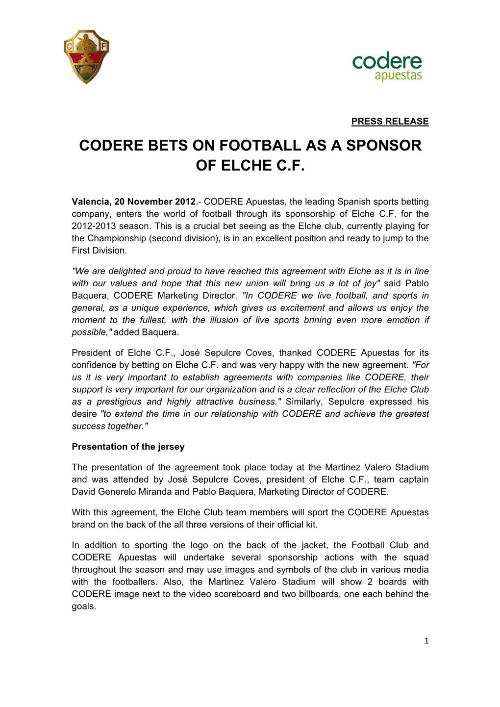 Codere Bets on Football As a Sponsor of Elche C.F