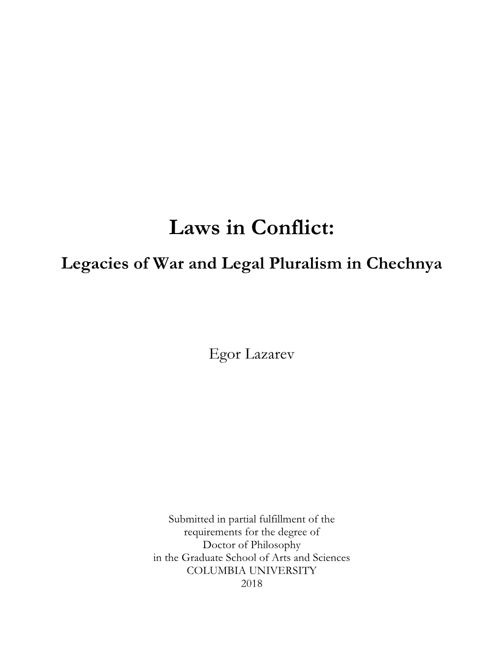 Laws in Conflict: Legacies of War and Legal Pluralism in Chechnya