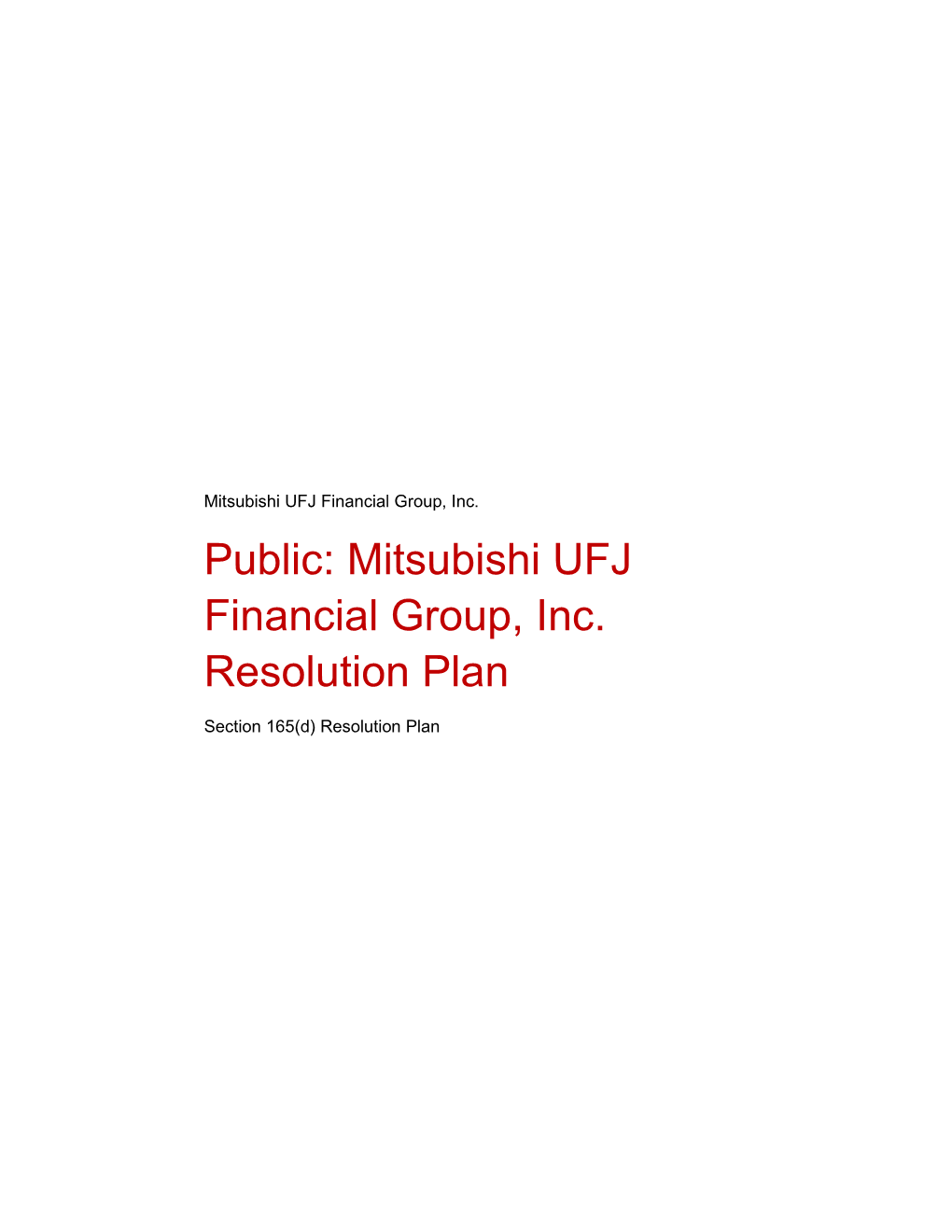 Public: Mitsubishi UFJ Financial Group, Inc. Resolution Plan