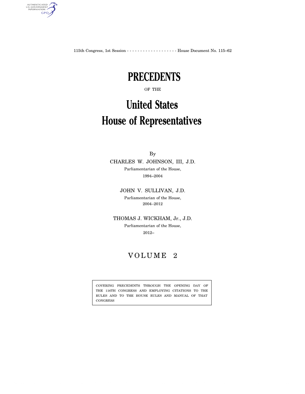 PRECEDENTS United States House of Representatives