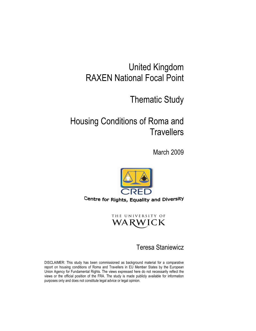 United Kingdom RAXEN National Focal Point Thematic Study