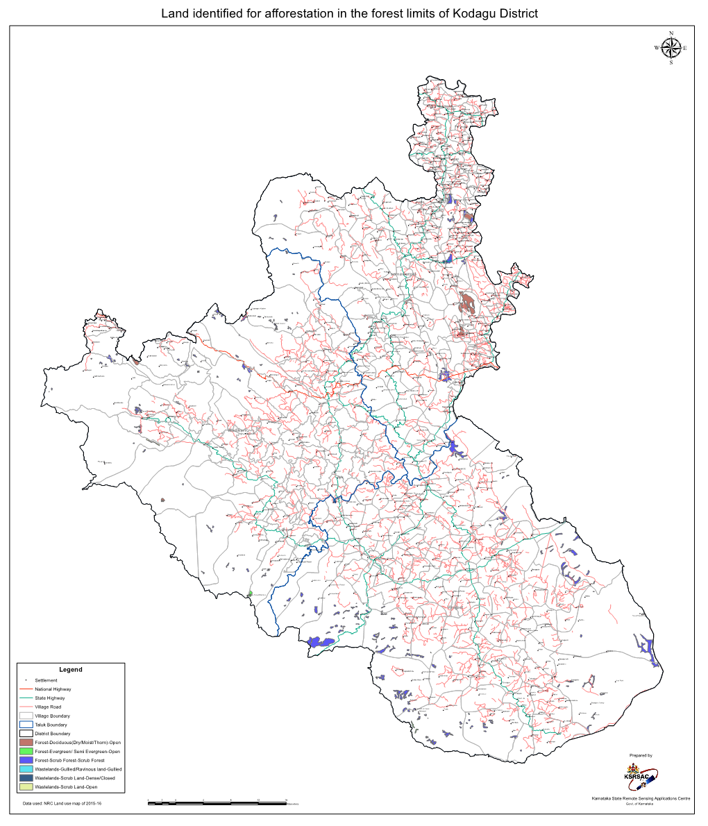 Land Identified for Afforestation in the Forest Limits of Kodagu District Μ