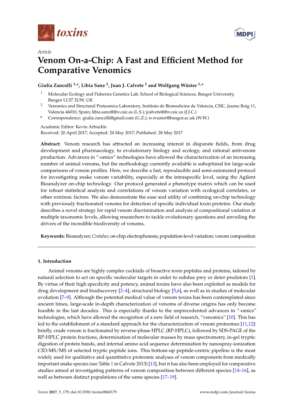 Venom On-A-Chip: a Fast and Efficient Method for Comparative Venomics