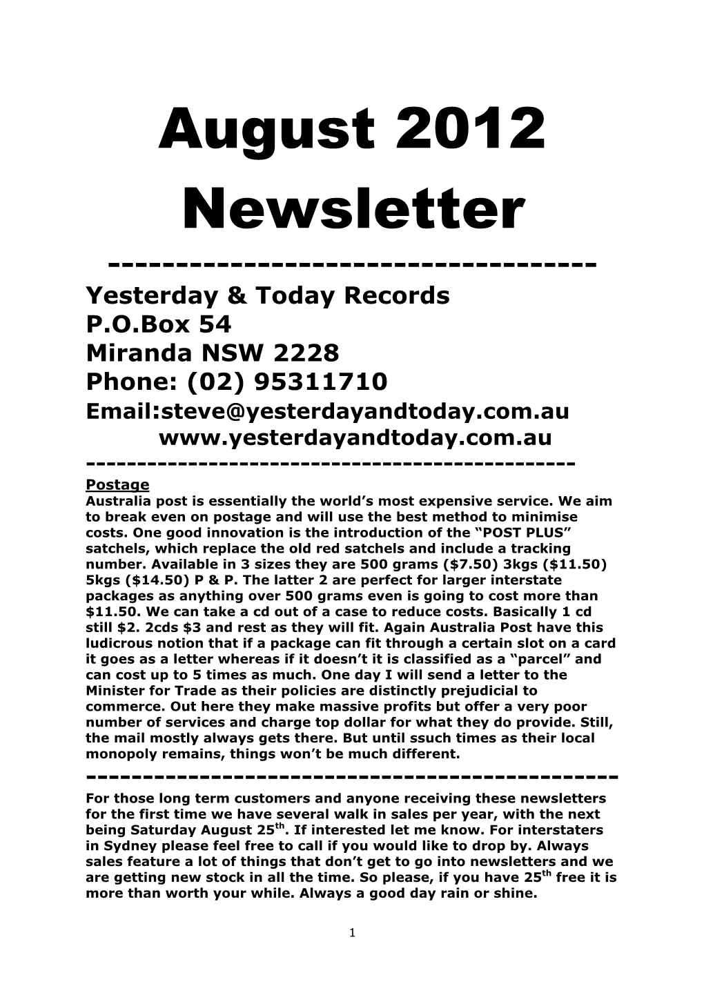 August 2012 Newsletter